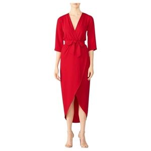 🌻Amanda Uprichard Red Timeless Wrap Midi Dress Women's Size Small
